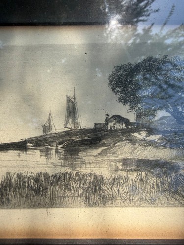 Antique pencil signed - antique, river